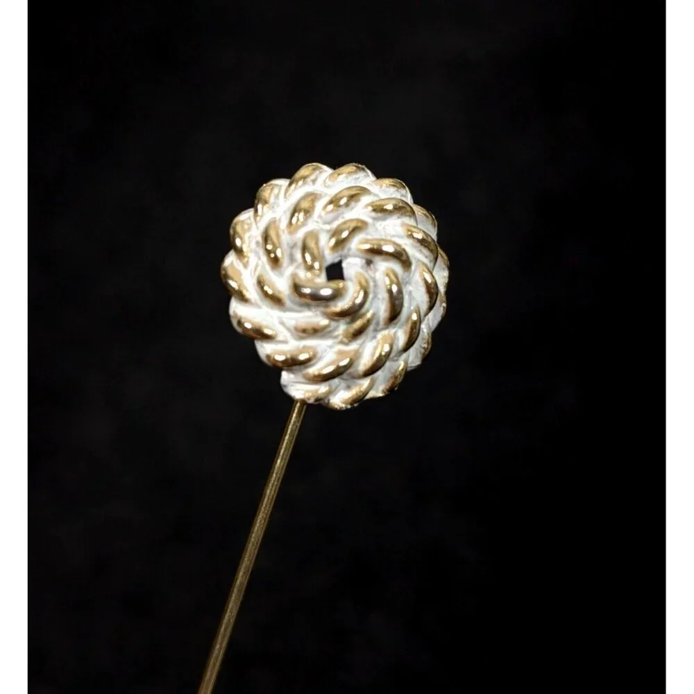 Vintage White Rope Textured Round Gold Tone‎ Stick Pin Nautical